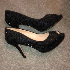 Black dress shoes with low inch heel